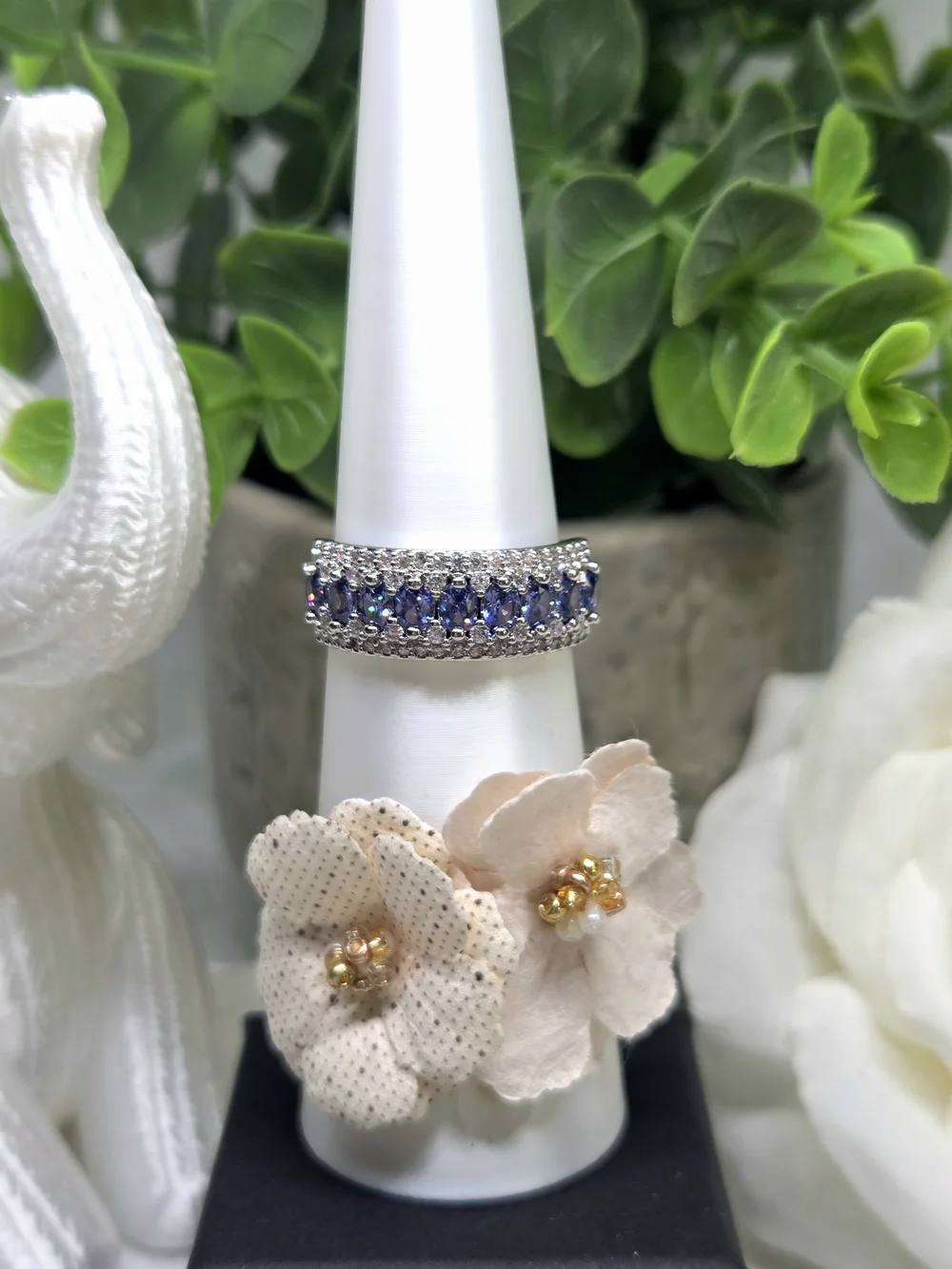 BP Blue Sapphire-Accent Pavé Band On Rhodium Plating